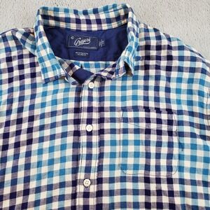 Grayers Linen Button Down Shirt Men L Gingham Long Sleeve Flip Cuff Blue White
